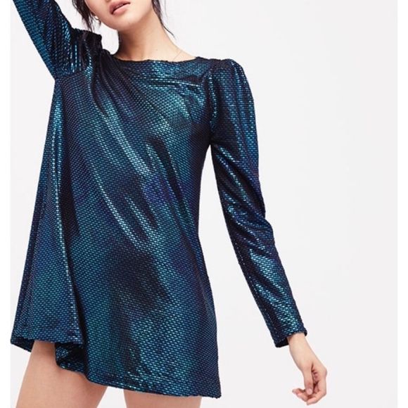 Free People Dresses & Skirts - Nwt FREE PEOPLE Diamonds are Forever Dress XS iridescent puff sleeve metallic